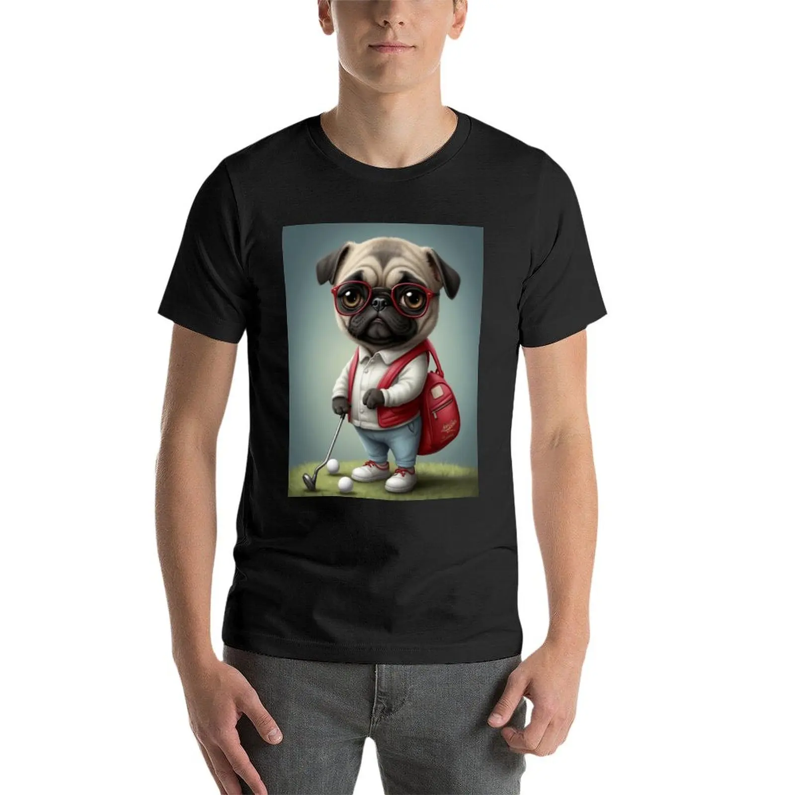 Camiseta con estampado de golfista Pug para hombre, ropa hippie, Blanca