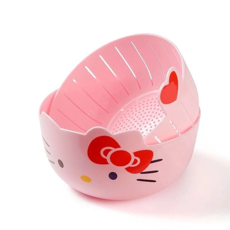 Sanrio New HelloKitty Kawaii Anime Cartoon Fruit Plate Drain Basket Round Kitchen Wash Vegetables Fruit Good Looks Fashion Trend view 3