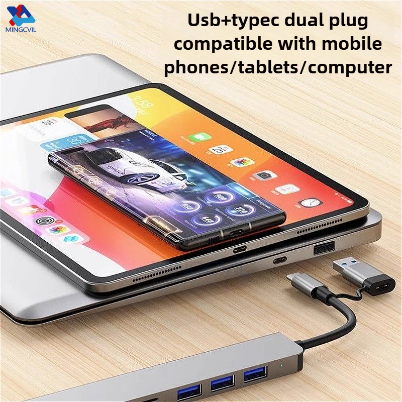 MINGCVIL 8 In 2USB-C Hub With 3.0 SD/TF Card Reader Multi-Port Adapter For Laptop Tablet Phone TypeC Docking Station For Office