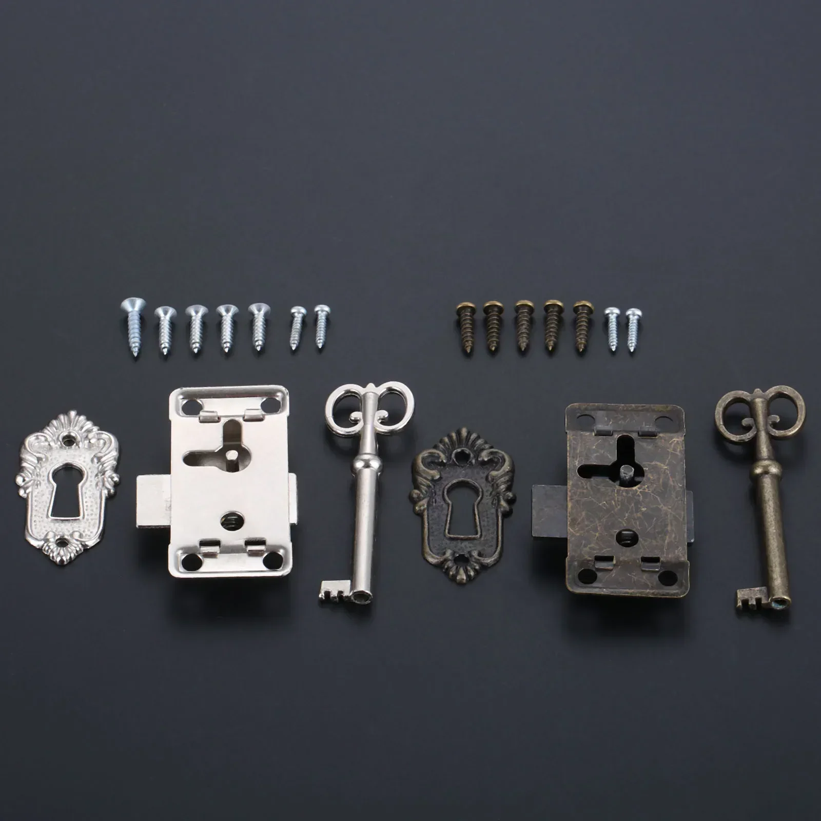 Antique Iron Door Lock Drawer Jewelry Wood Box Cabinet Wardrobe Cupboard Door Furniture Hardware Silver/Black Lock and Key