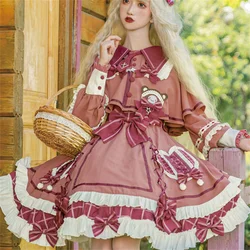 Berry Small Bear Cute Girls Laciness Big Hem Lolita Dress cinturino a vita alta reticolo Bowknot Sweet Vestidos Cosplay Lolita Jsk