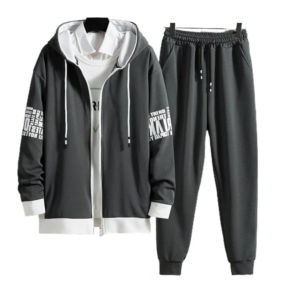 Dropshipping!!1 Set Mannen Sweater Joggingbroek Brief Afdrukken Rits Losse Hooded Streetwear Koreaanse Stijl Jas Broek Voor Gym