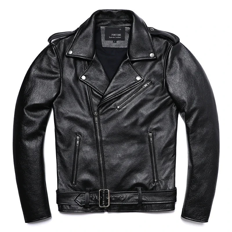 Classical Motorcycle Jackets Men Leather Jacket 100% Natural Cowhide Thick Moto Jacket Winter Biker Clothes Slim Coats M192