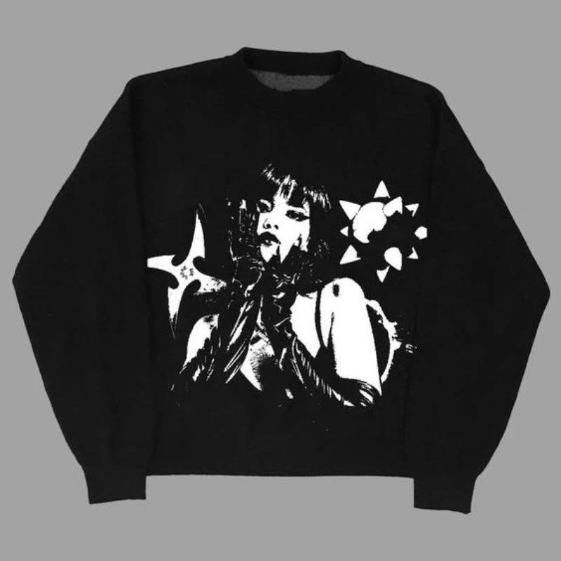 

Women's Hip Hop Street Harajuku Sweater Retro Japanese Anime Knitted Pullover Sweater Women's Clothes