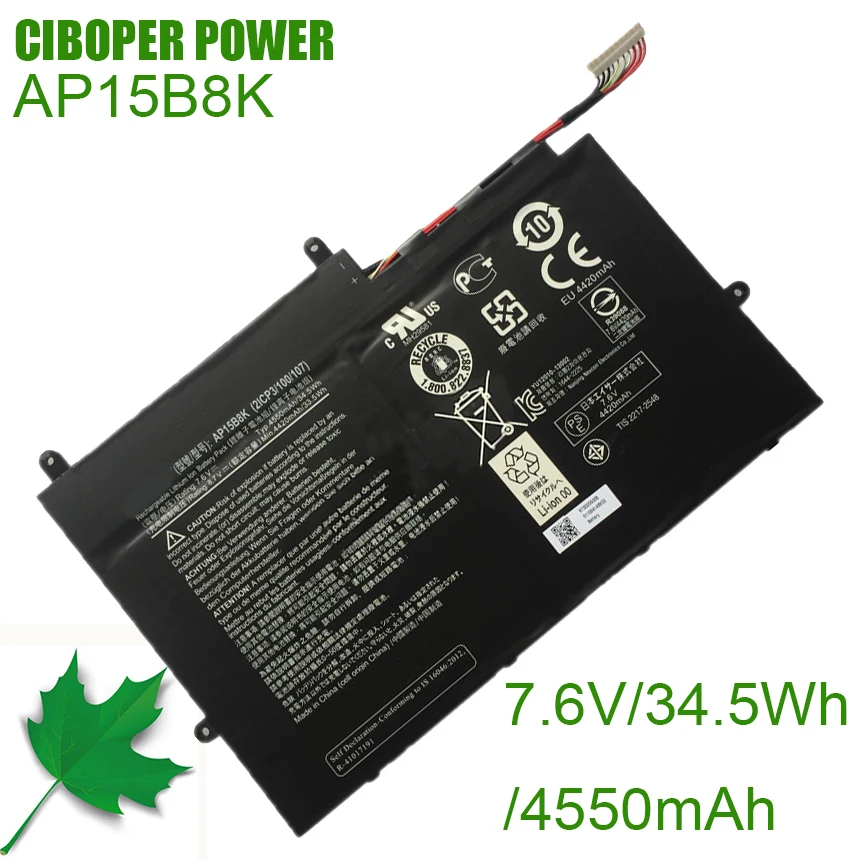 CP Laptop Battery AP15B8K 7.6V34.5Wh/4550m For Aspire Switch 11V SW5-173,12S SW7-272P Series NT.G74AA.002,KT.0020G.005