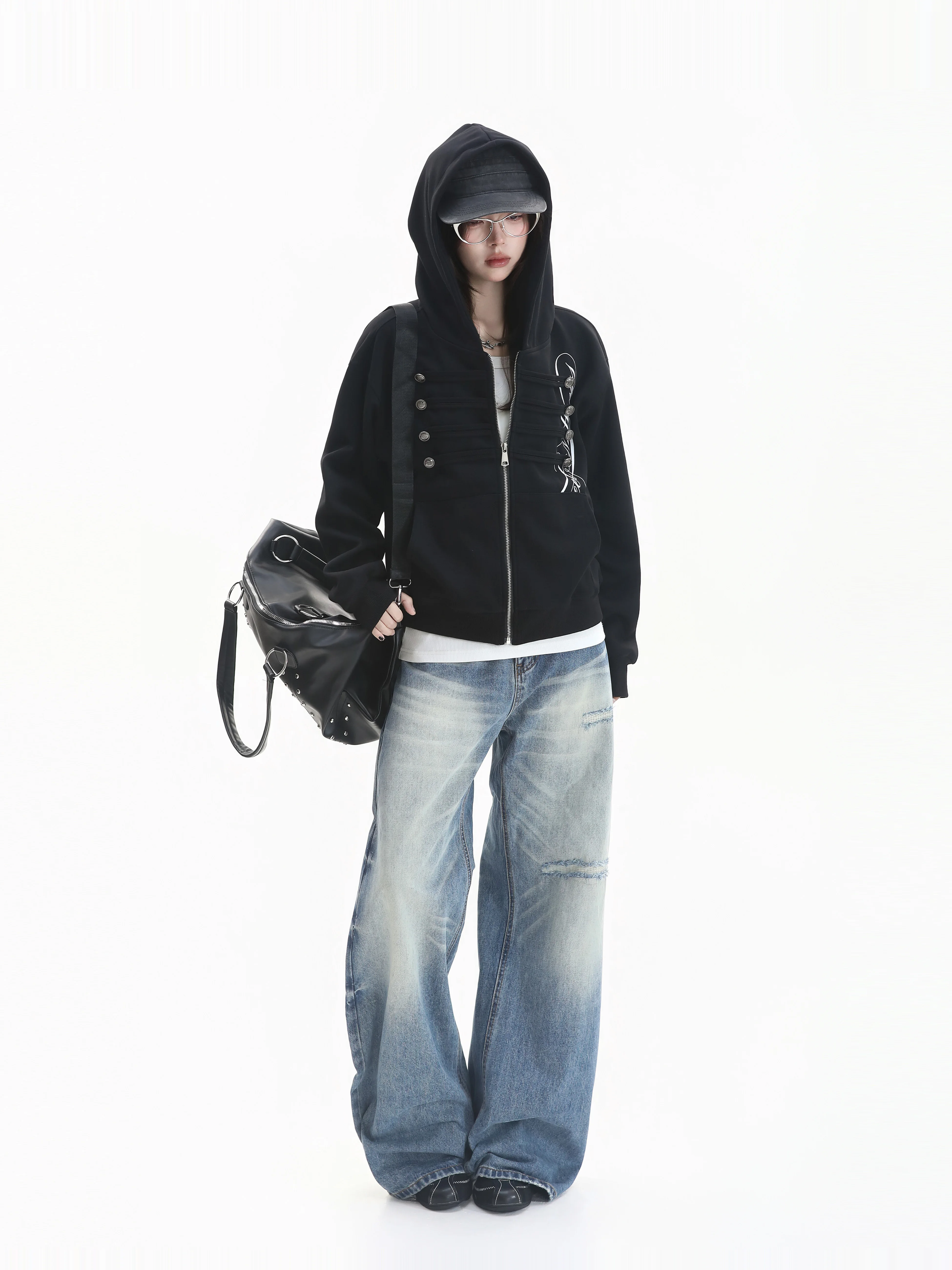 Cleanfit Vintage Contrast Color Print Hoodie Casual Loose Fit Zipper Sleeve Cotton Polyester Youth Fashion Outerwear Coat