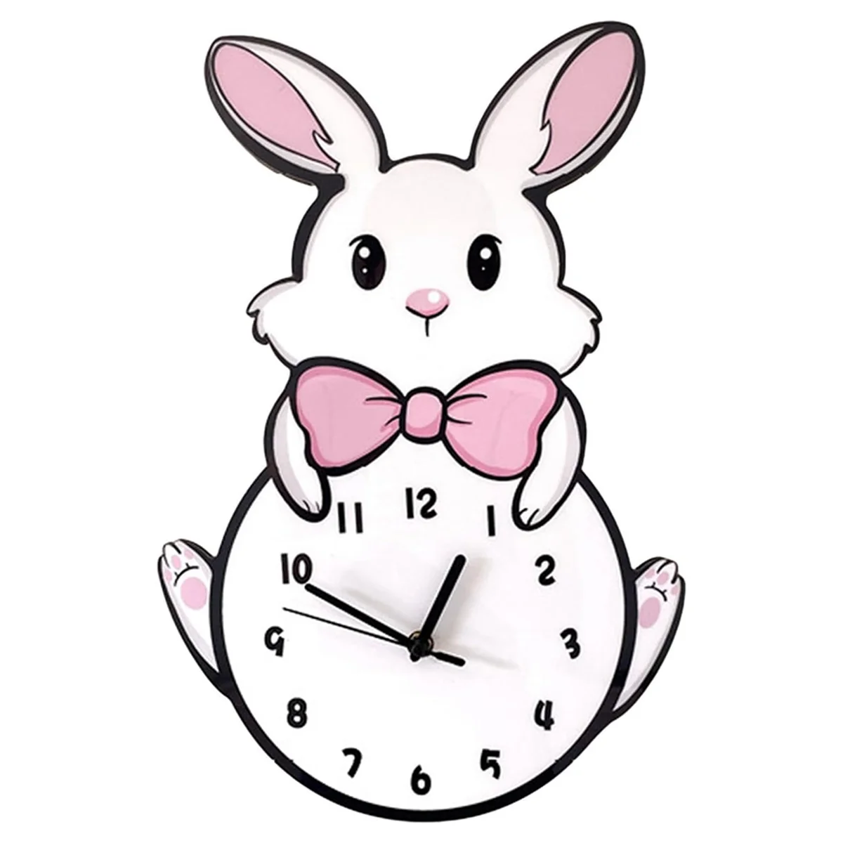 Kids Wall Clock Battery Operated,Silent Non Ticking Cat Wall Clock,Analog Cute Pink Wall Clock for Girls Rabbit Lovers