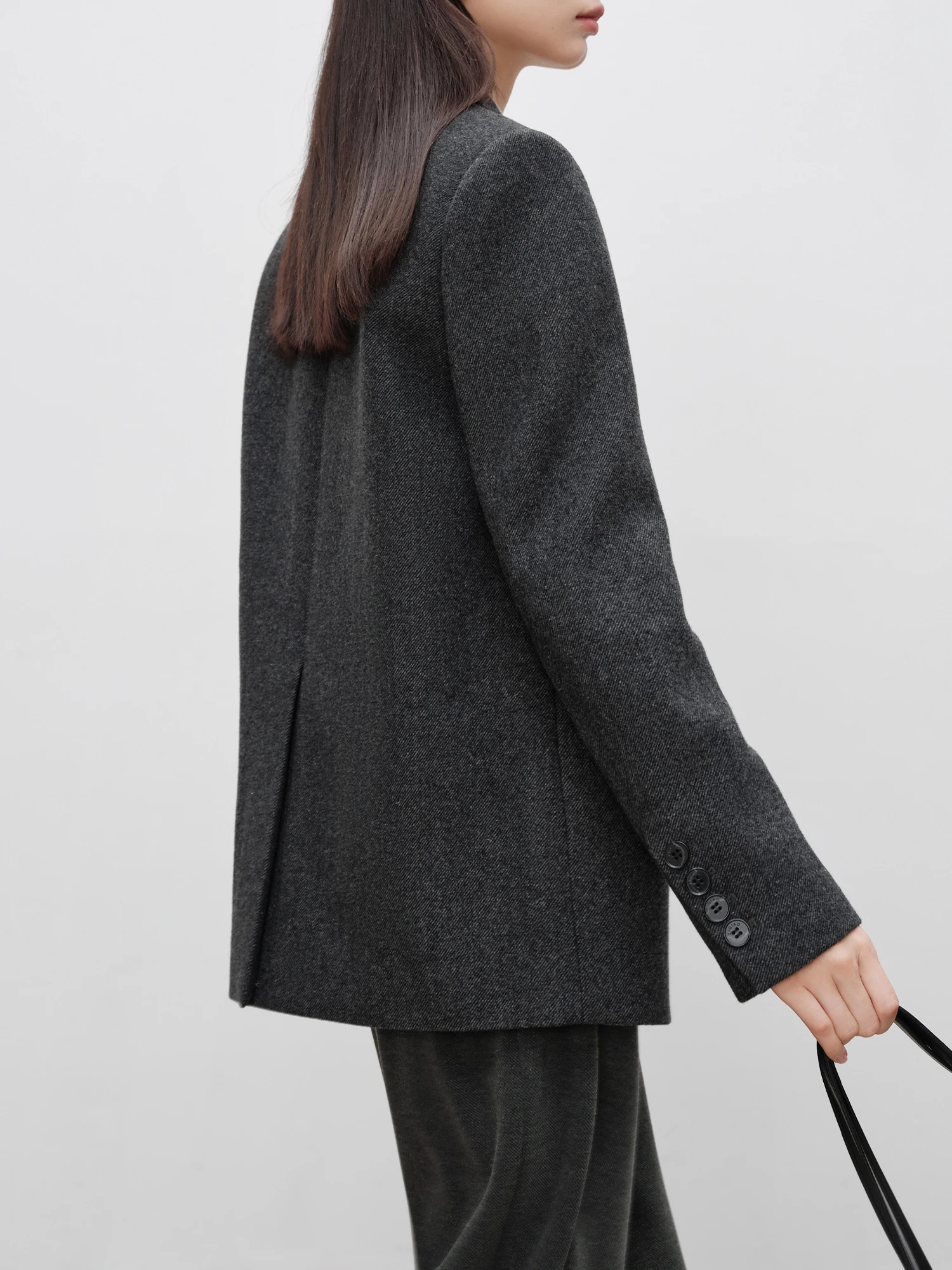 ZIQIAO Petite Size Grey Korean Style Woolen Suit Jacket for Women in Autumn Winter 2024 New Style Women Suit 24ZQ94187