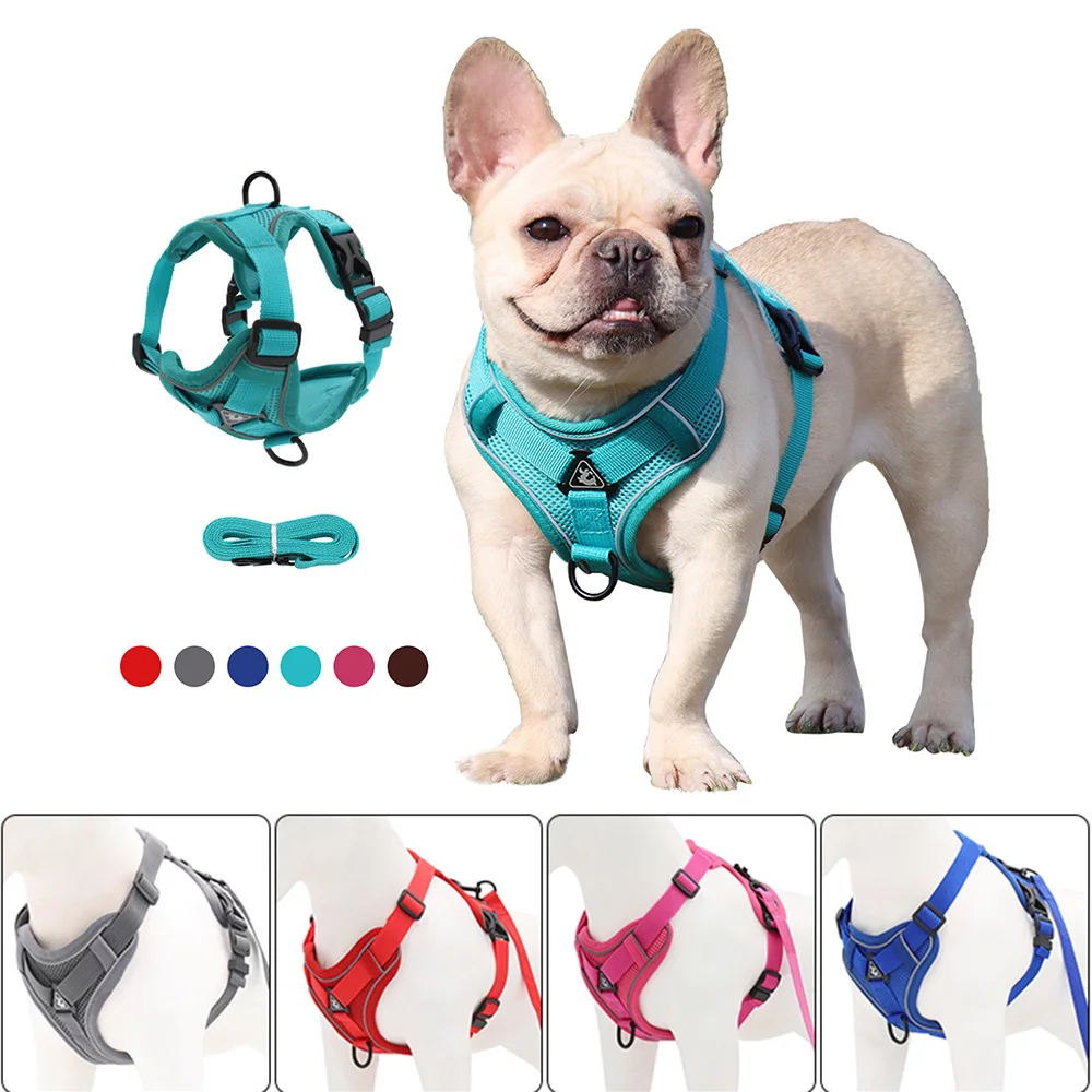 No-Pull Dog Harness and Leash Set for Small Medium Dogs Breathable Reflective Puppy Chest Strap with 1.5M Rope Pug Pet Supplies