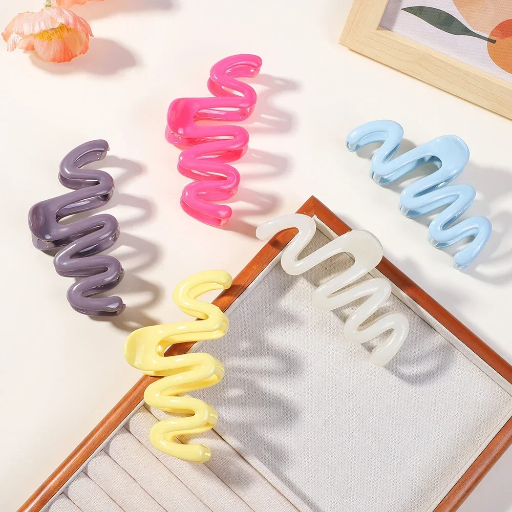 Fashion Acrylic Hair Claw Clip Large Wave Style Hairpins Clamps Barrettes Hair Accessories Hairgrip Women Ponytail Headwear