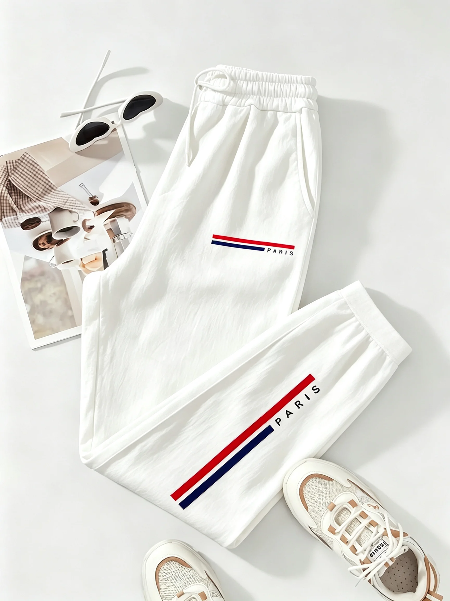 Women PARIS Letter Print Sweatpants Fleece Lined Thick Warm Long Trousers Soft Comfort Casual Sport Single Pants