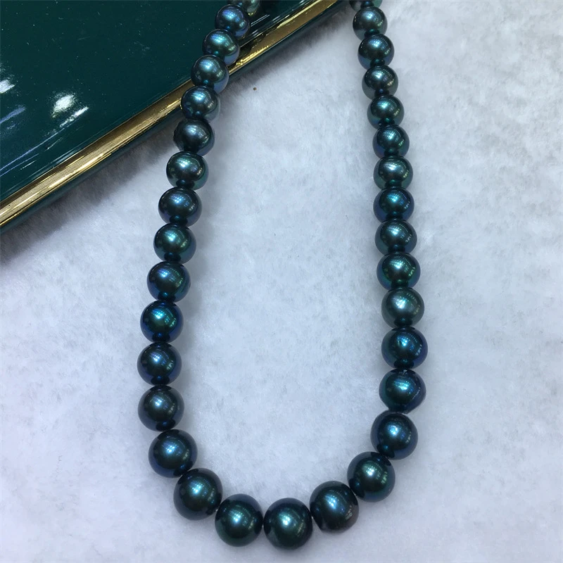 New Natural 18“7-8mm Black Peacock Blue Pearl Jewelry Necklace for Women Necklace,Fashion Jewelry Sterling Silver 925