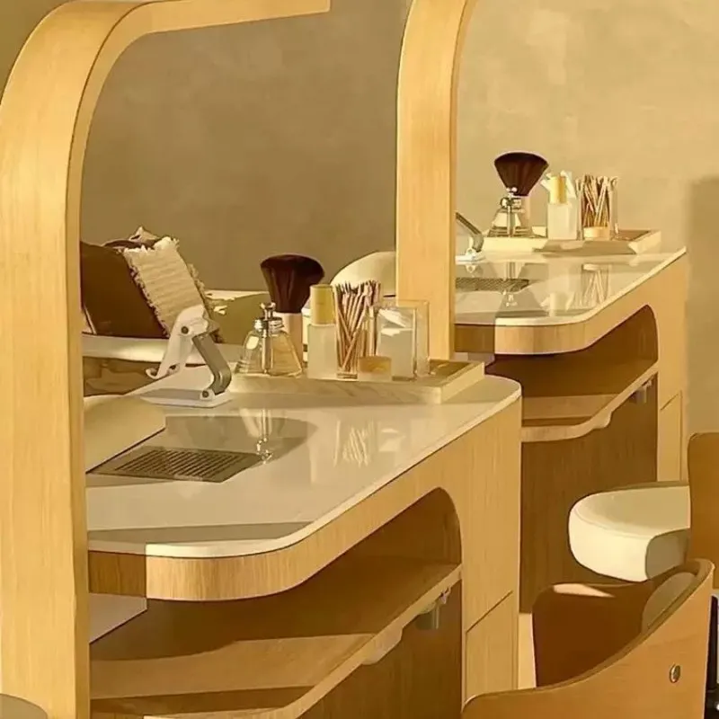 Luxury Storage Nail Salon Table Wood Light Korean Designer Manicure Nail Table White Modern Table Manucur Beauty Salon Furniture