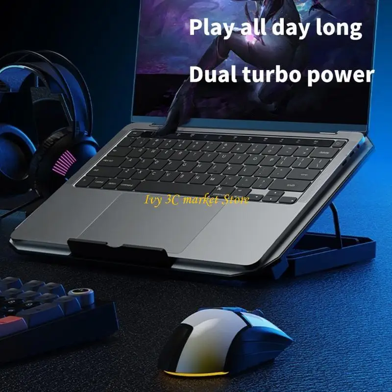 D7yc 2つの静かなファン付きノートブック用の2つの静かなファンの電話ホルダー機能を備えた人間工学に基づいたラップトップ冷却パッド、USB接続