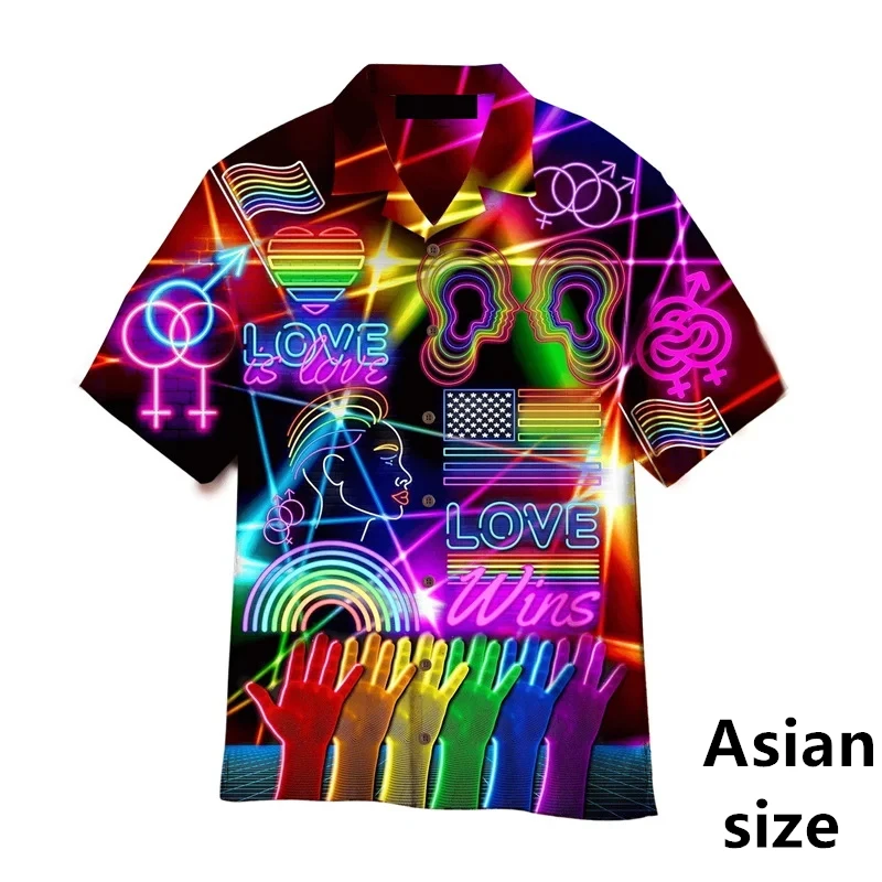 

LGBT Gay Pride Men Hawaiian Shirt Summer Street Wear 3d Printed Shirts For Women Love Is Love Button Short Sleeves Y2k Blouse
