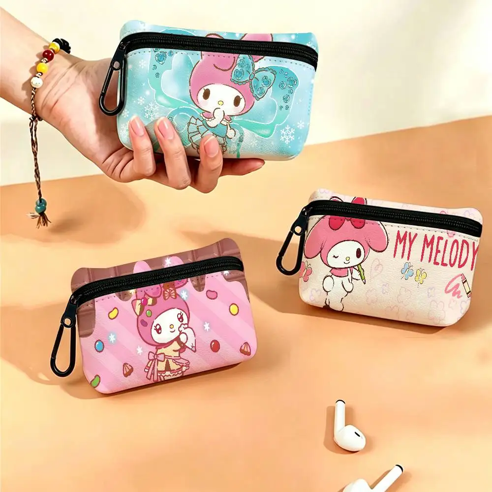 M-My-Melody Sweet-Gentle Oxford Cloth Zipper Wallet Multifunctional Hanging Coin Bag For Credit Cards Keys Coins Earbuds