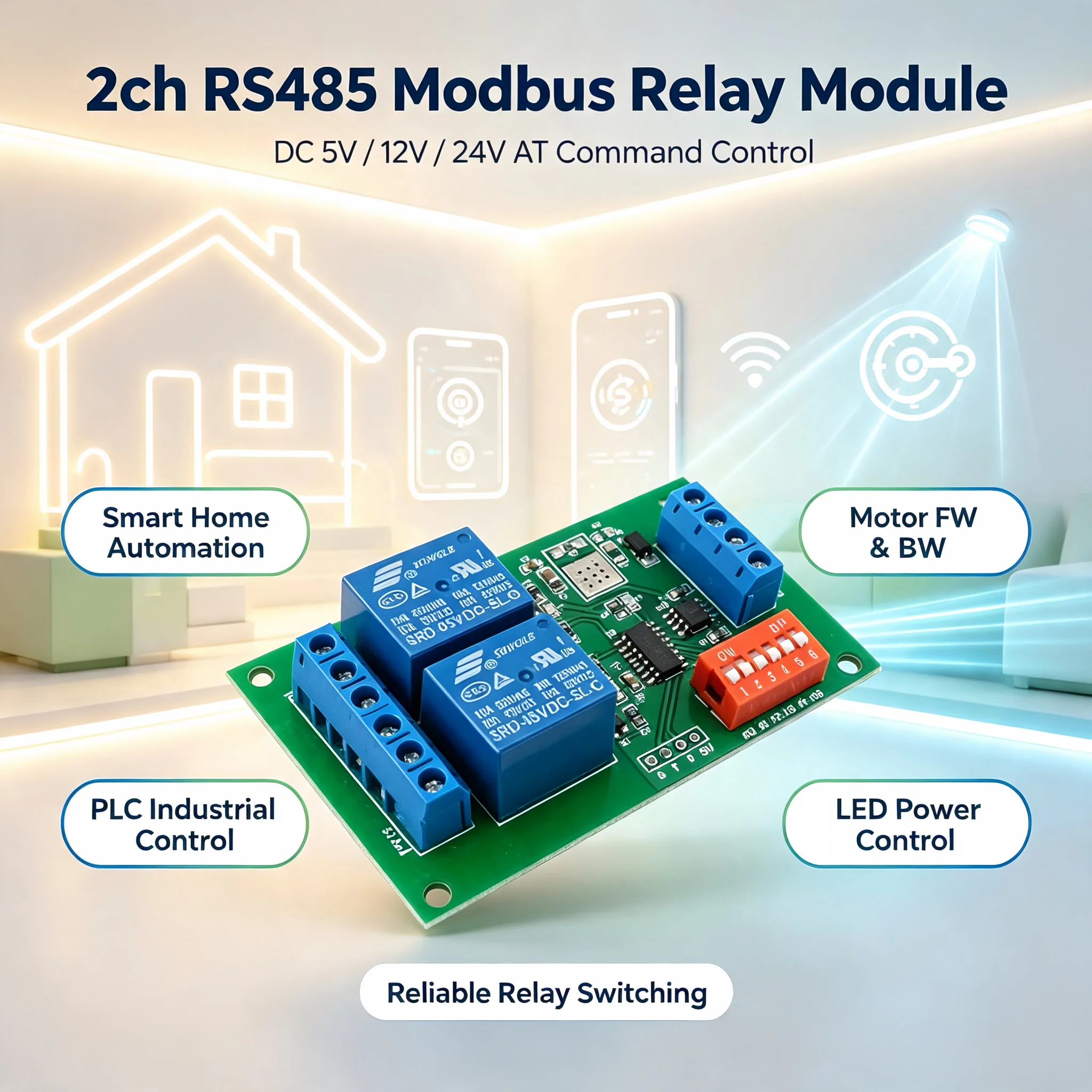 Smart Home With Plc - 2 Kanallı Modbus RTU Röle Modülü