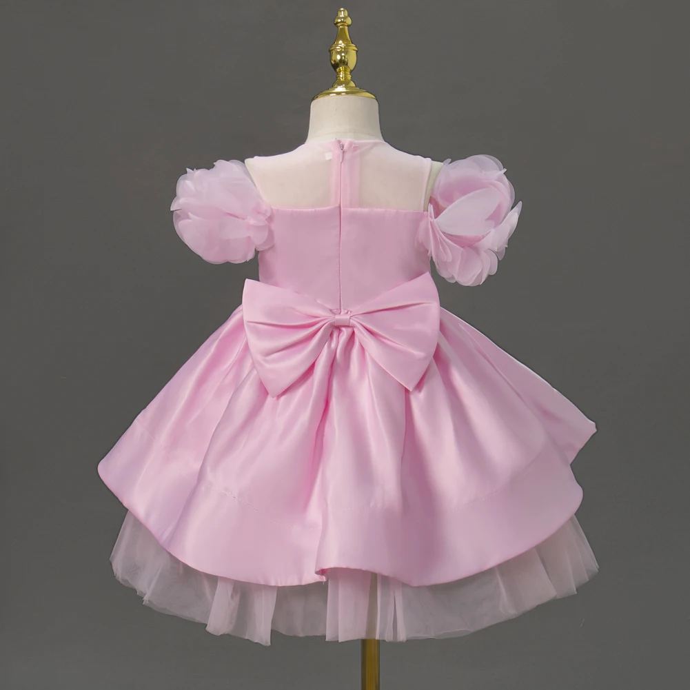 Baby Girls First Birthday Dress 3D Floral Off Shoulder Tulle Princess Gown for Wedding Flower Girl Party Baptism Pageant Banquet