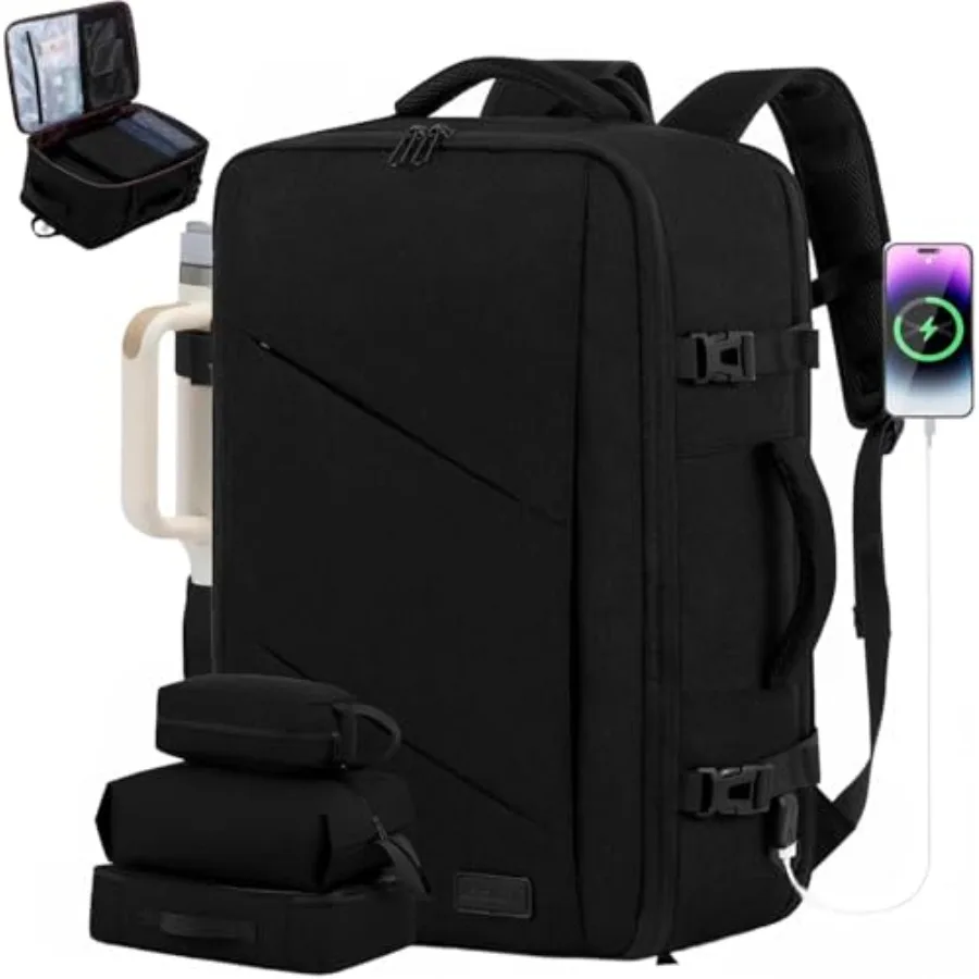 

Travel Carry on Backpack, Large 40L Personal Item Travel Bag for Men and Women Flight Approved with 3 Packing Cubes, Suitcase W