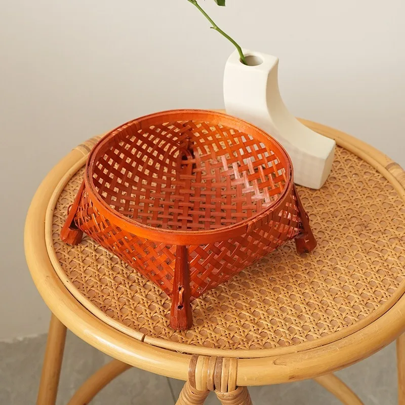 

Круглая бамбуковая плетеная корзина в современном сельском стиле, большая вместительная корзина для хранения, многофункциональное выдолбленное украшение для дома