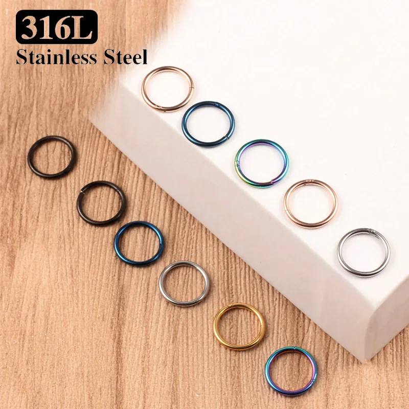 10PCS Stainless Steel Small Nose Rings Septum Piercing Mixed Color Body Clips Hoop Earrings For Women Men Cartilage Jewelry