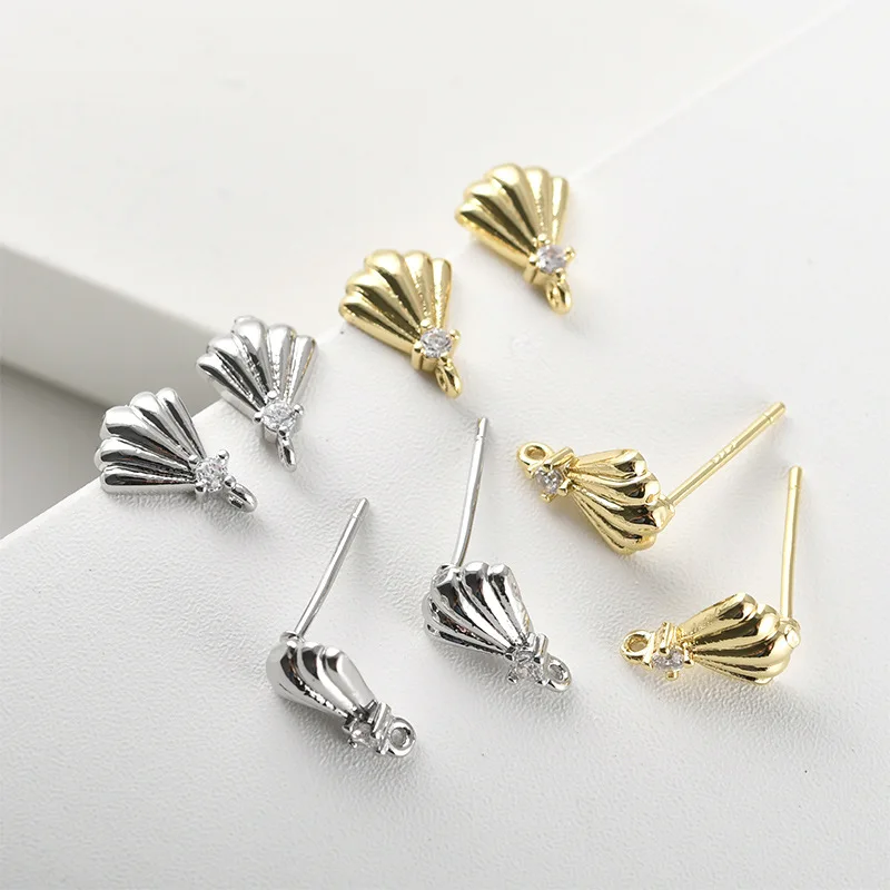 14k Gold Color Retention Exquisite Small Shell Inlaid Zirconium Stud Earrings DIY Handmade Pearl Earrings Accessories Material