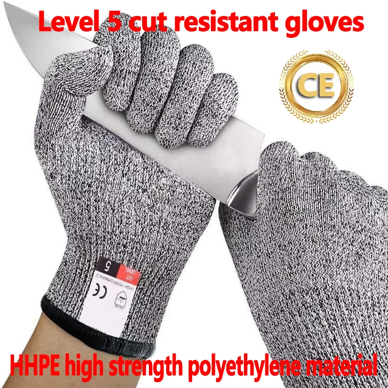 HPPE Cut Resistant Gloves Grade 5 Glass Factory Protective Abrasion Resistant Safety Gardening Kitchen Butchery Fishing Gloves