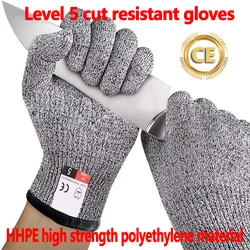 HPPE Cut Resistant Gloves Grade 5 Glass Factory Protective Abrasion Resistant Safety Gardening Kitchen Butchery Fishing Gloves