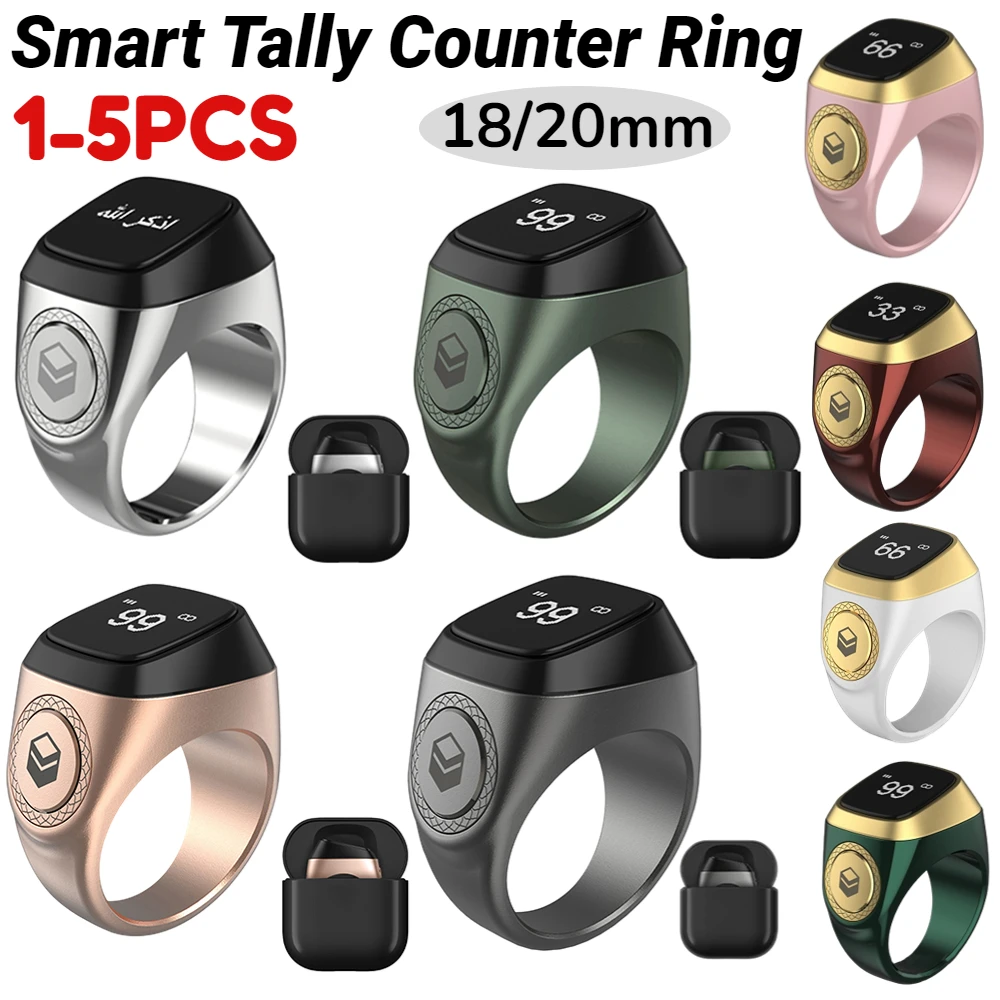 5-1PC Smart Tasbih Tally Counter for Muslims Zikr Ring Bluetooth-compatible 5.1 Digital Counter 5 Prayer Time Vibration Reminder