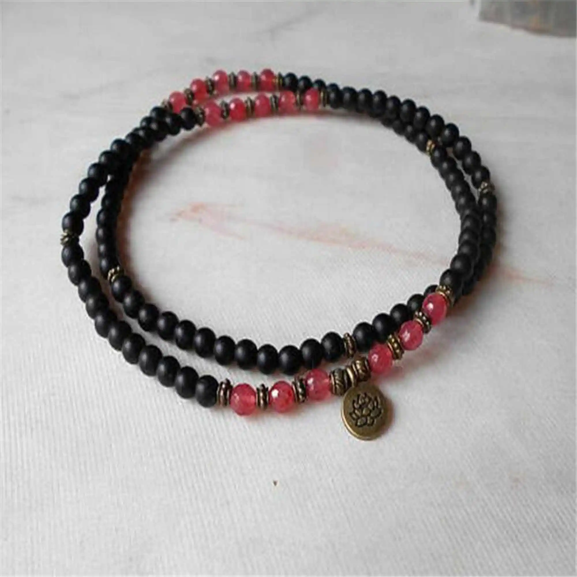 8mm Frosted Obsidian Red Agate Bracelet 108 Beads Sutra Monk Lucky Handmade Health Fragrant Cuff Energy Prayer