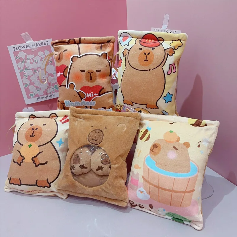 Kawaii Capybara Snack Bag Plush Toys The Soft And Cute Capybara Plush Bag Holds Four Capybara Cubs Funny Stuffed Animal Plush To