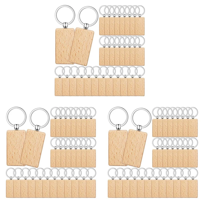 150 Pieces Blank Wooden Key Tag Key Engraving Blanks Unfinished Wood Keychain Key Ring Key Tags For DIY Crafts,Rectangle