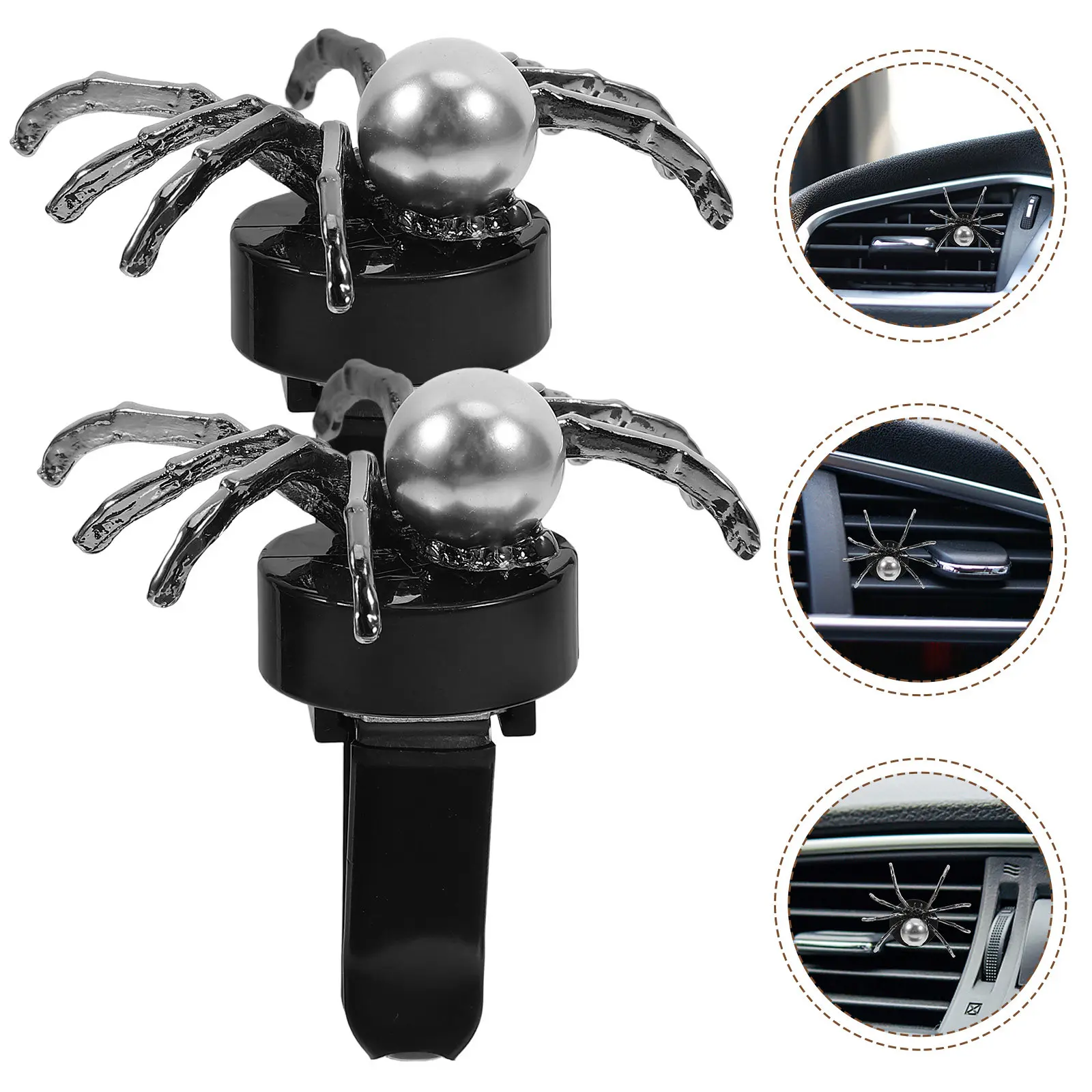 

2Pcs Cute Spider Car Vent Clips Rhinestone Bling Air Freshener Holder for Dashboard Hvac Outlet Spooky Halloween Car Decor