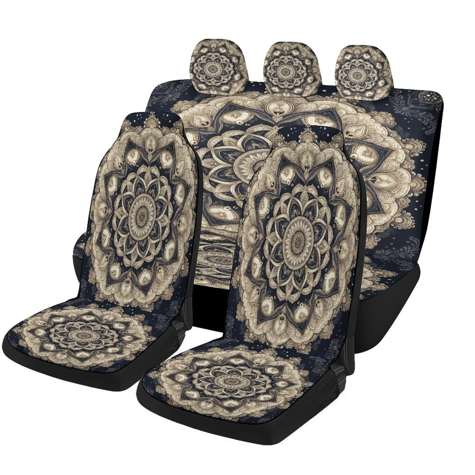Set Of Mandala Bloom Car Seat Covers Suitable For Various Vehicles, Stylish And Breathable Covers For Car Seats, Complete Set In