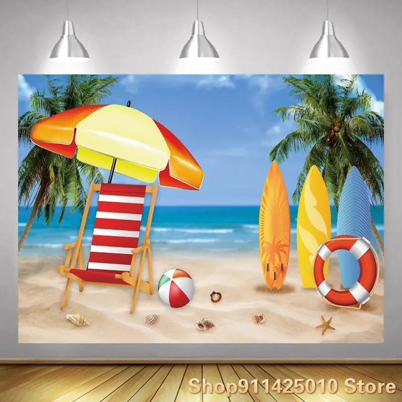 Summer Seascape Beach Coconut Tree Background Holiday Party Decoration Photography Studio 3D Digital Photo Customized Backdrop