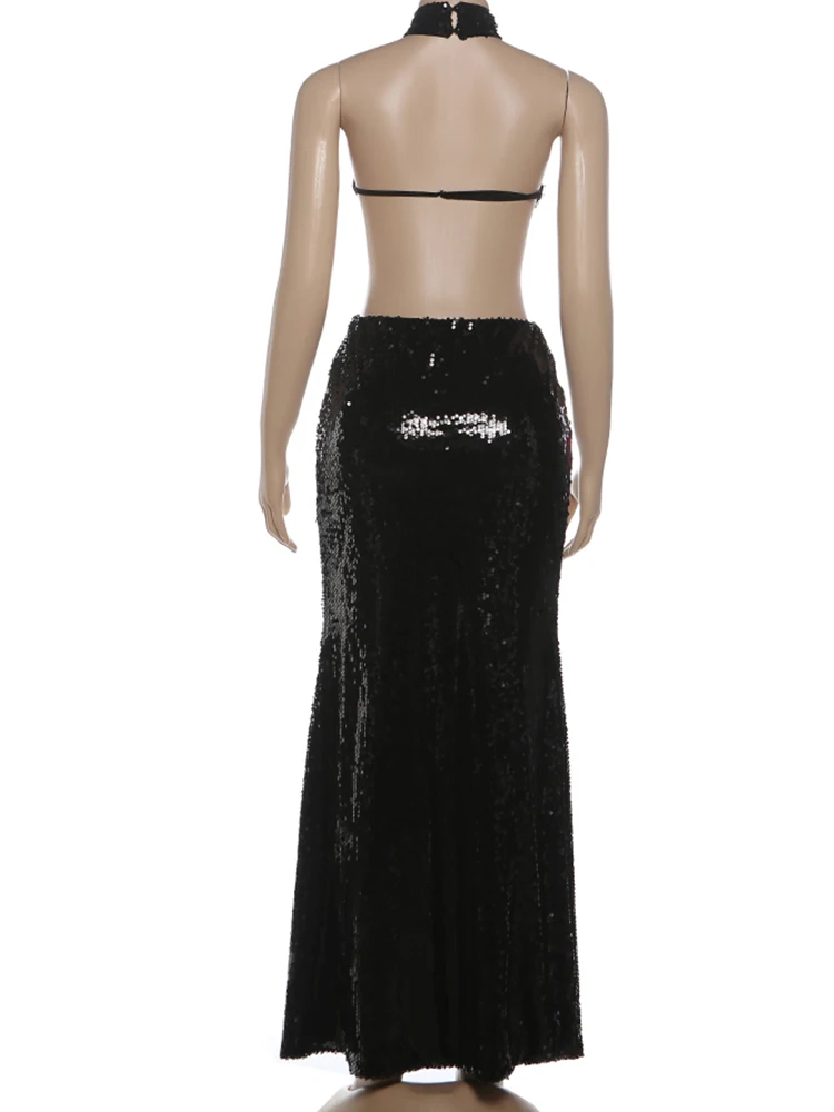 เดรสลายสก็อตเซ็กซี่ของซิสเตอร์ลินดา ชุดเดรสผู้หญิงแบบผูกคอ คอวีลึก แขนกุด เปิดหลัง ทรงเข้ารูป แฟชั่นกลางคืนสำหรับงานปาร์ตี้สุดฮอต