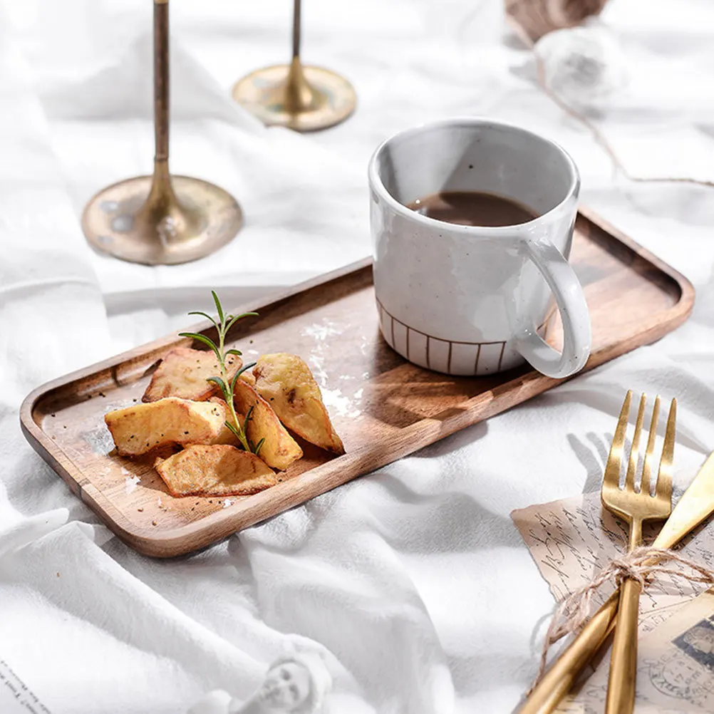 

1Pcs Light Brown Acacia Wood Tray Creative Design Household Serving Breakfast Bread Coffee Dessert Fruit Storage Tray