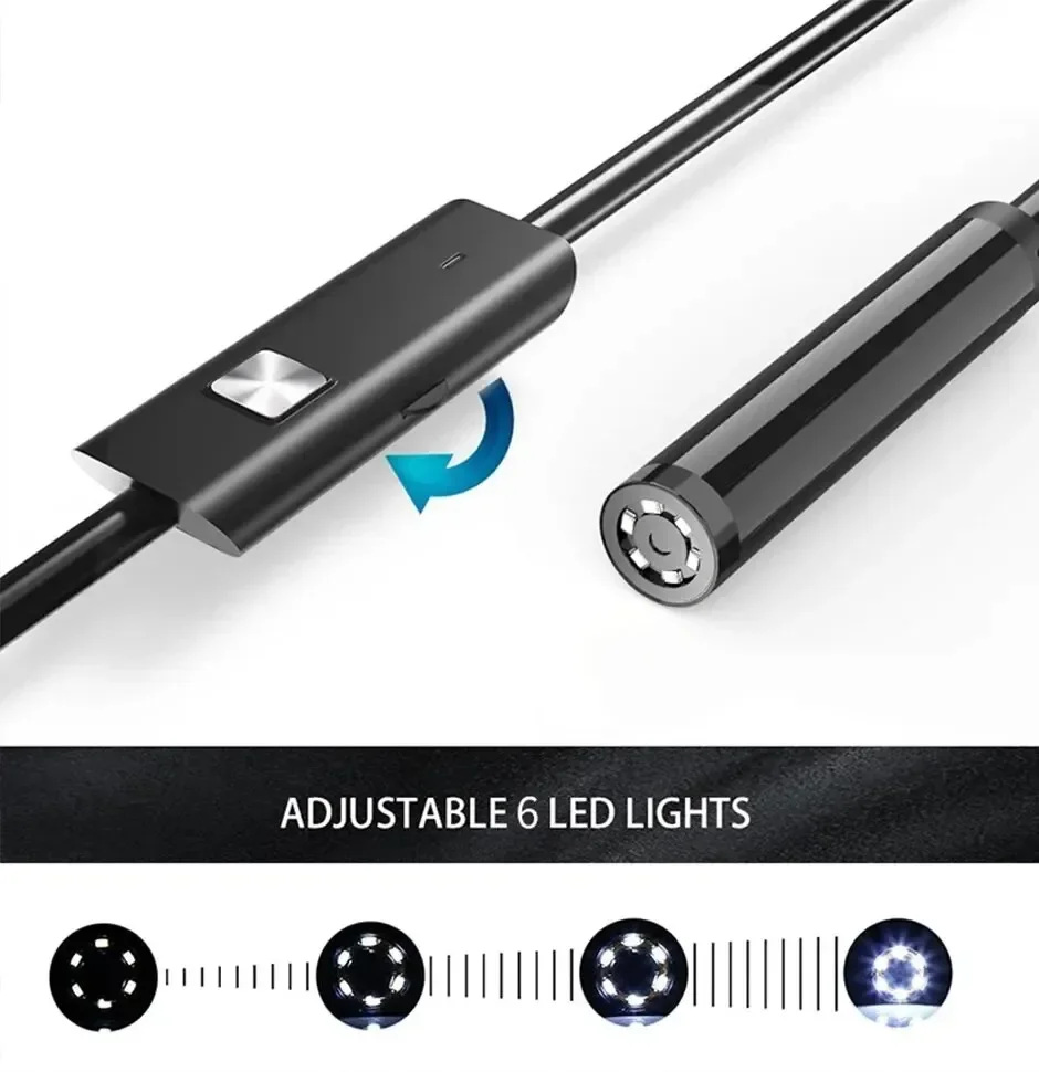 7mm Type-C Endoscope Camera IP67 Waterproof Industrial Endoscopes with Light Adjustable Flexible Inspection Borescope for Phone