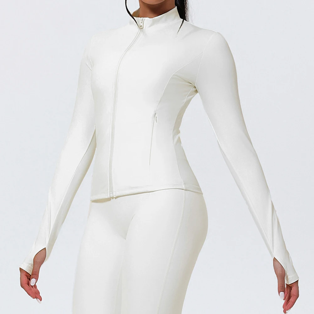 اليوغا طويلة الأكمام المرأة سترة رياضية سستة معطف اليوغا الملابس سريعة الجافة اللياقة البدنية سترة قمصان للجري ثقب الإبهام الصالة الرياضية تجريب أعلى