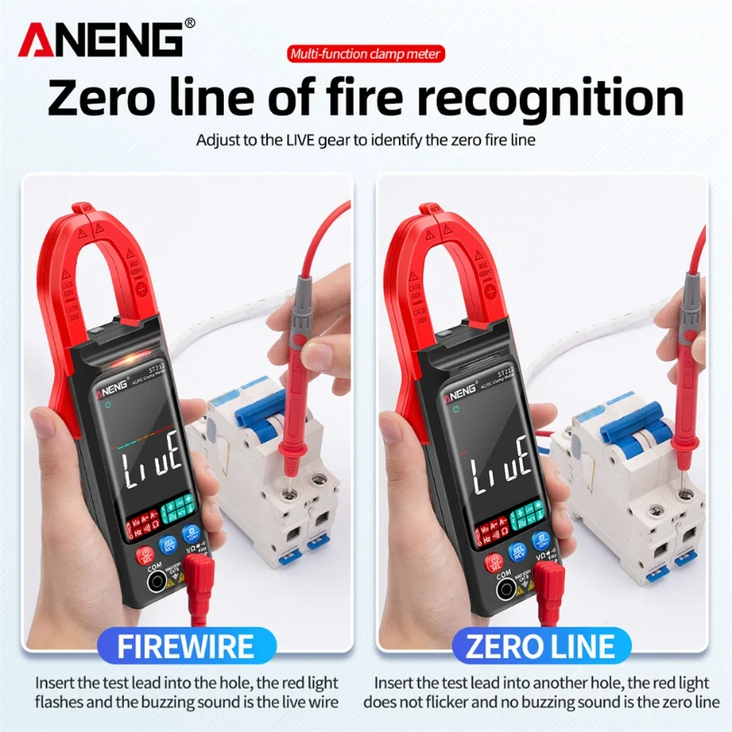 ANENG ST212 DC/AC電流デジタルクランプメーター 6000カウント 400A アンペア マルチメーター 大型カラー画面 電圧テスター 車載 Hz NCV オーム