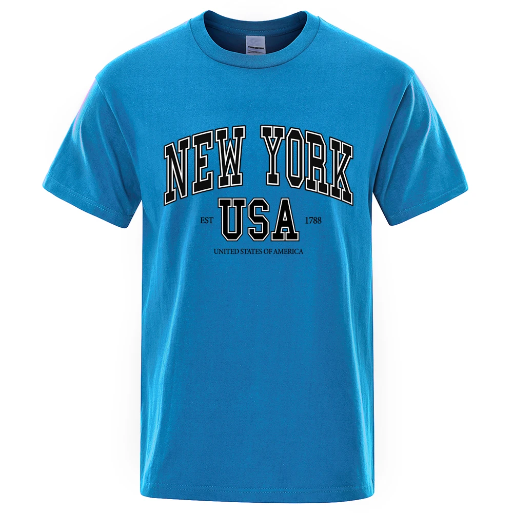 New York Usa Est 1788 Street City Letter Tops Men O-Neck Shirt Summer Loose Clothing Loose Cotton Oversize Tshirt Hip Hop Tops