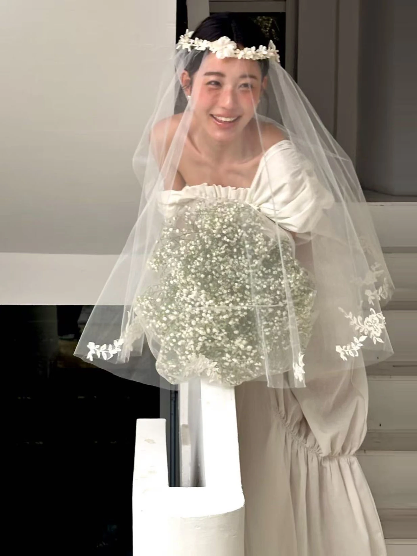 Forest System Flower Ring Headscarf Wedding Registration Morning Robe Accessory Sweet Female Irregular Lace Wedding Ceremony