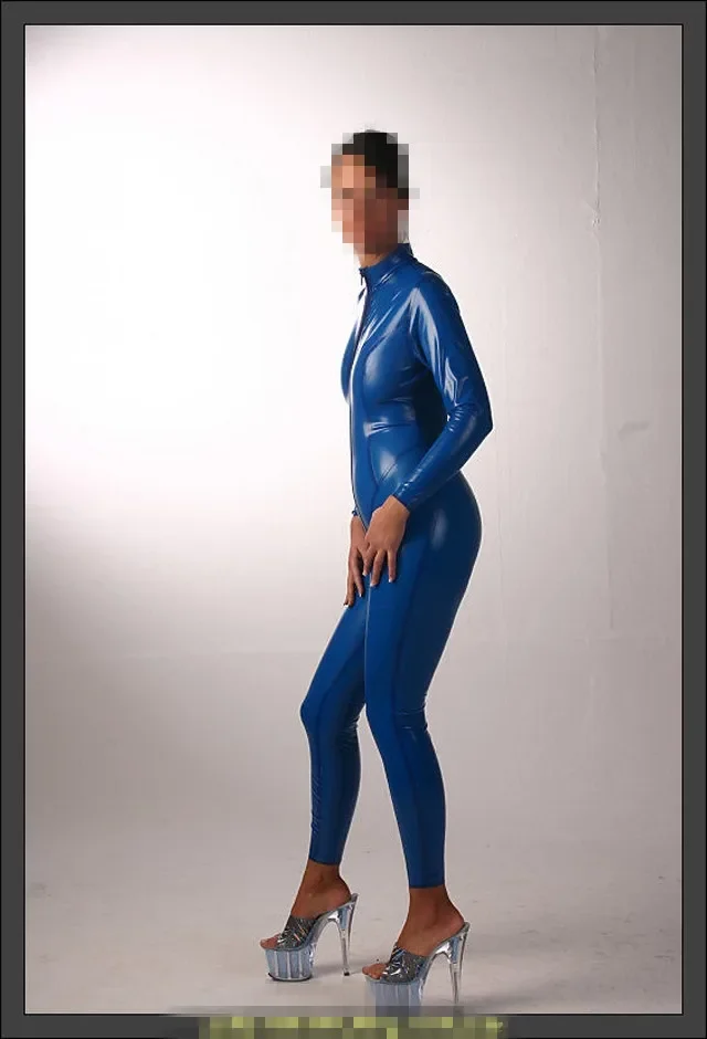 

Rubber 100% Latex Navy Blue Full Cover Suit With Zipper Size XXS-XXL