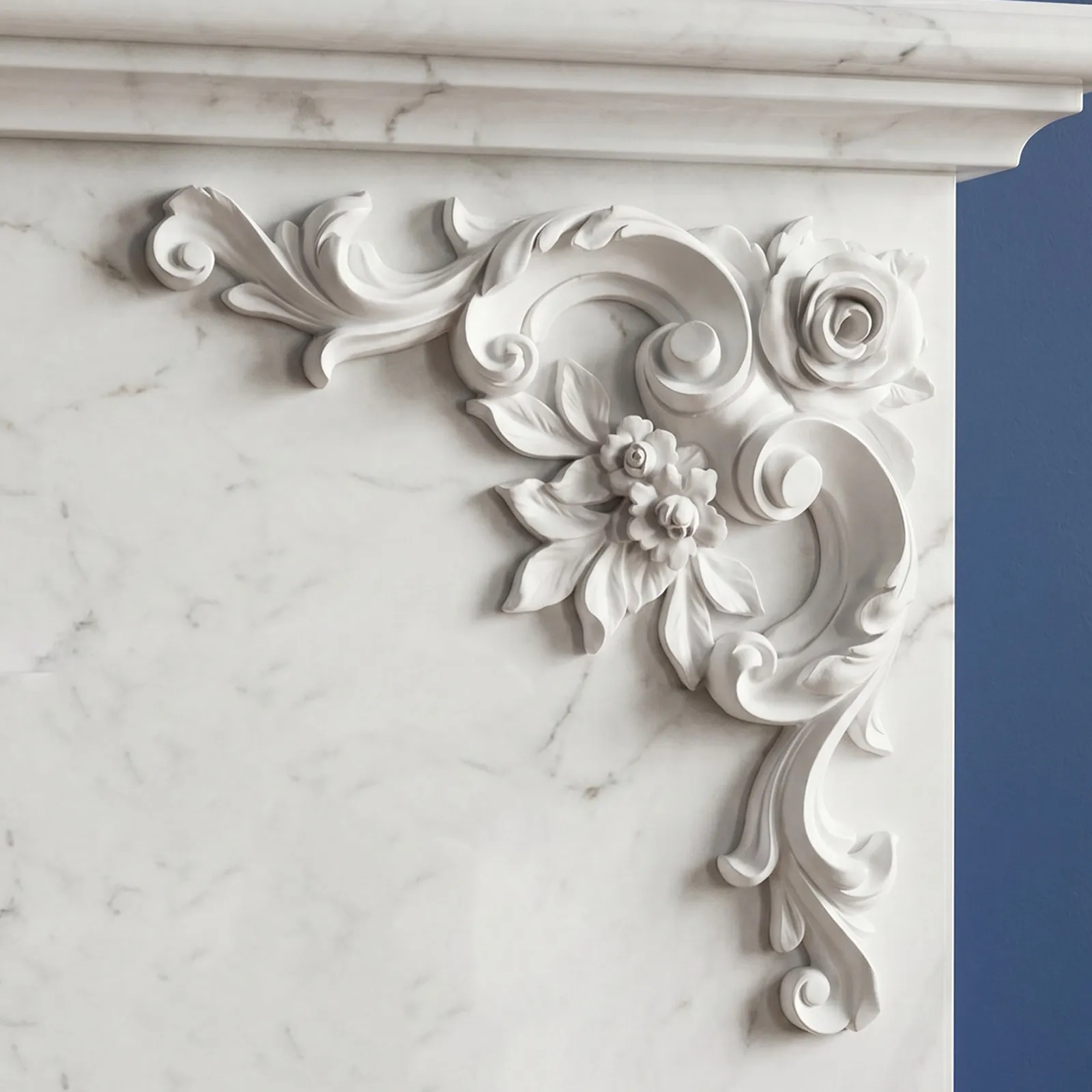 PU White Baroque Ceiling Molding Decorative Corner Onlay Applique European Style Floral Rosette Ornament Ceiling Border Trim