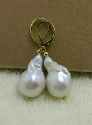 Wholesale price  ^^^Huge 14X18MM AAA natural baroque white pearl earrings