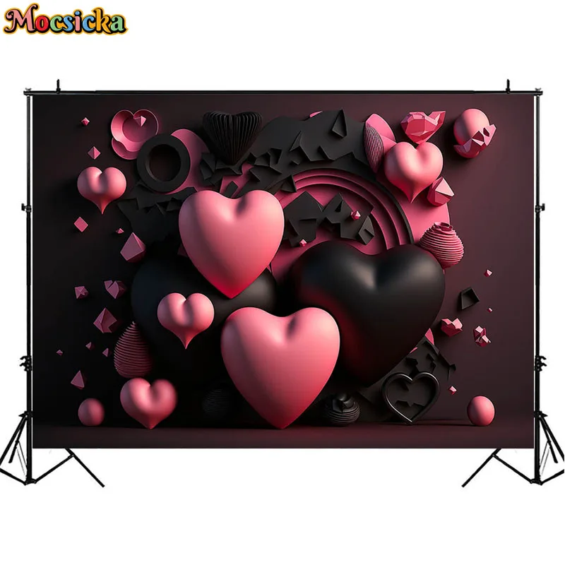 Fond de photographie Leon Day, rose, noir, coeur d'amour, accessoires décoratifs, mariage, anniversaire, décors de portrait, séance photo