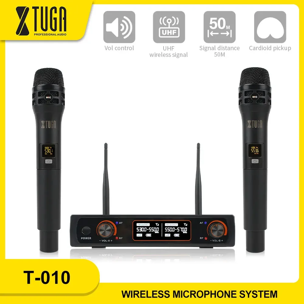 

XTUGA T-010 UHF Professional Wireless Microphone System 2-Channel Handheld Dynamic Microphone For Karaoke Party Stage Performan