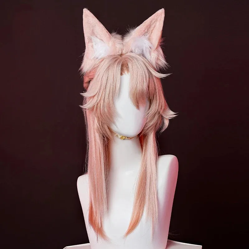 

Honkai Star Rail Jiaoqiu Game Cosplay Ear Headwear Tail Wig Pink Long Hair Foxian Xianzhou Yaoqing Feixiao Halloween Party Props