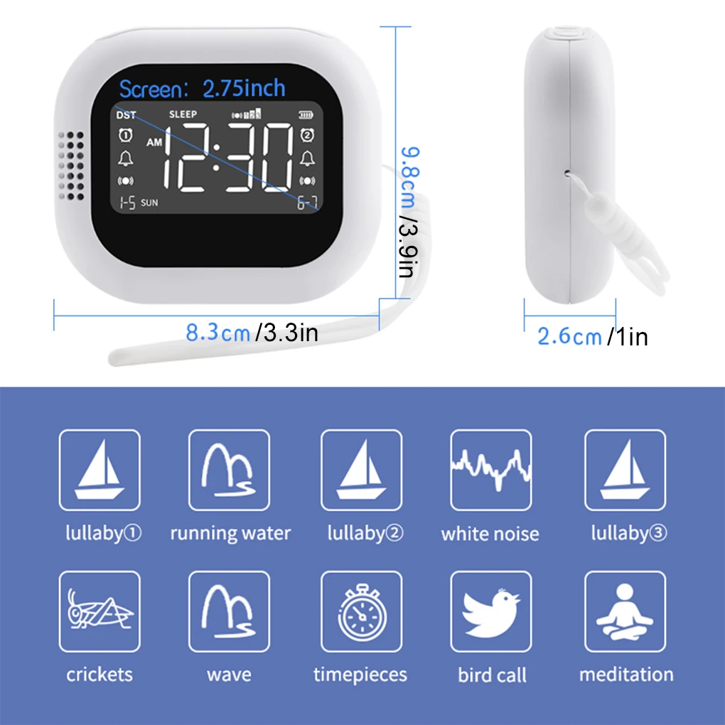 LED Display Vibration Alarm Clock Rechargeable White Noise Natural Sound Multifunctional Clock Deep Sleep Digital Clock