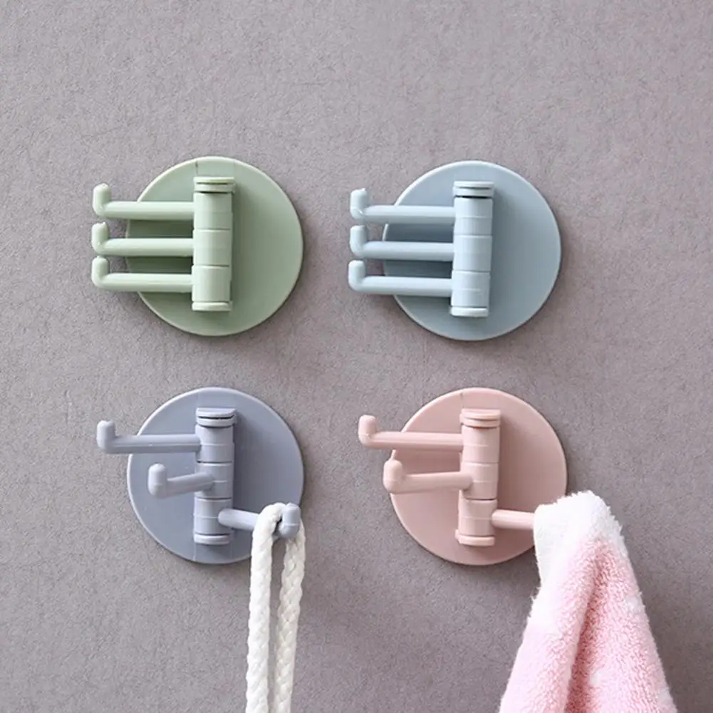 Kitchen Hanger Useful Solid Color Stick Hook 3 Branch Rotatable Storage Hook Household Products